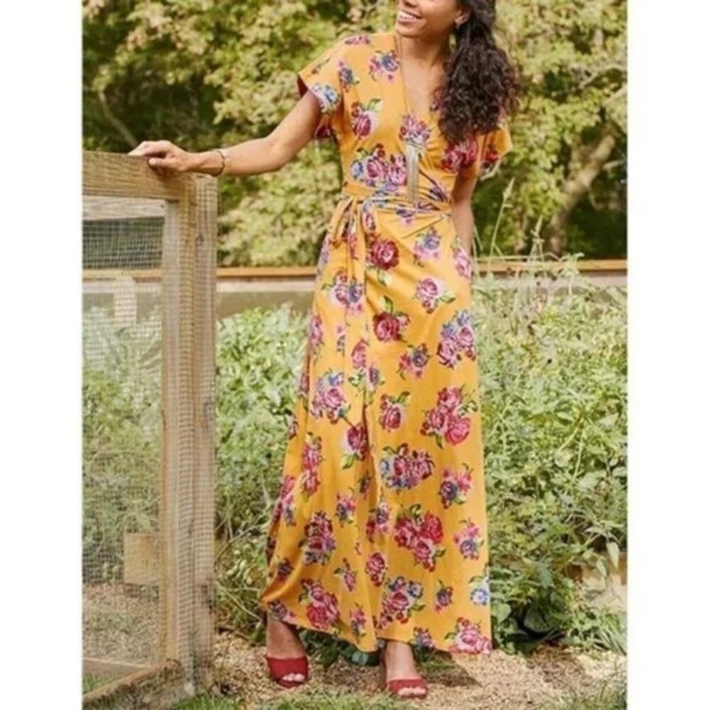 Matilda Jane Alani Yellow Floral Maxi Wrap Dress Women's Size X-Large - Picture 1 of 6